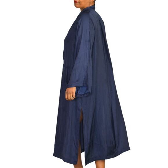 Mable Blazer Dress Blue Navy Satin Silky Oversized Side Slits Baggy Size Medium - Picture 6 of 16